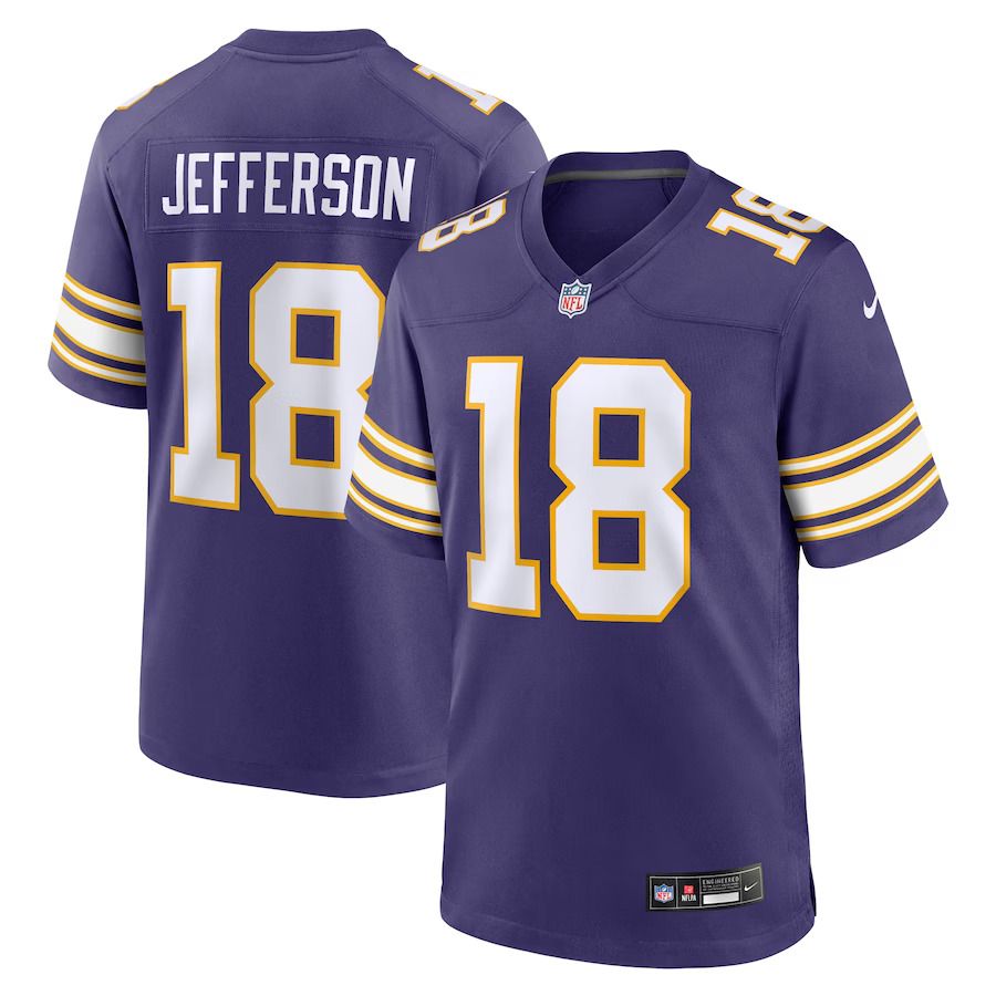 Men Minnesota Vikings 18 Justin Jefferson Nike Purple Classic Player Game NFL Jersey